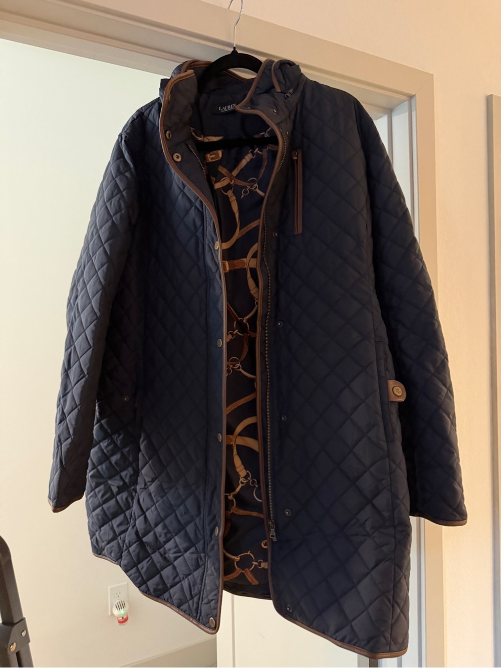 Ralph Lauren Navy Quilted Hooded Puffer with Contrast Trim
